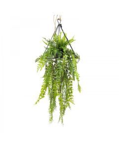 105cm Faux Mixed Fern in Triangular Frame Hanger w/ Rope - Artificial Hanging Plant