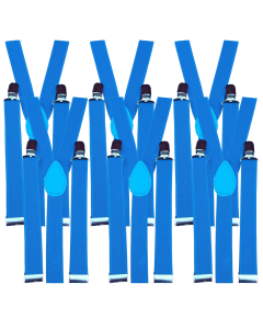 6x Sky Blue Slim Suspenders Bulk Pack - Strong Adjustable Clip On Braces for Weddings/Formals