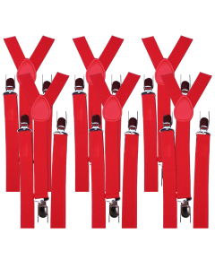 6x Red Slim Suspenders Bulk Pack - Strong Adjustable Clip On Braces for Weddings/Formals