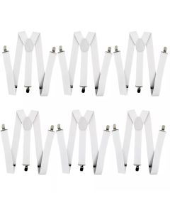 6x White Slim Suspenders Bulk Pack - Strong Adjustable Clip On Braces for Weddings/Formals