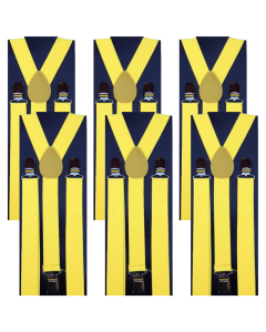 6x Yellow Slim Suspenders Bulk Pack - Strong Adjustable Clip On Braces for Weddings/Formals