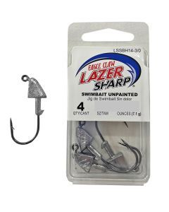 4 Pack of 3/8oz Unpainted Eagle Claw Lazer Sharp Swimbait Jig Heads