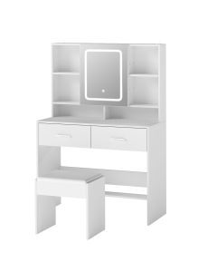 Levede Dressing Table Stool Set with  Makeup Mirror Vanity Desk Cabinet White