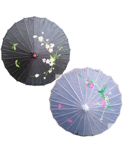 2pc Parasol Umbrella Set - Black & White (Chinese Japanese Bamboo Flower Pattern)