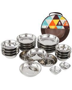 22-Piece Camping Tableware Set Silver