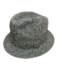 Failsworth Elgin Harris Tweed Mens Trilby Hat - Grey Herringbone (Made in Britain)