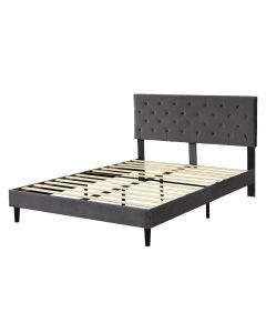 Levede Bed Frame Double Size Mattress Base Platform Wooden Velvet Headboard Grey