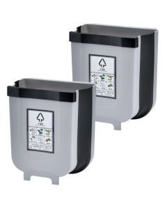 2x 9L Kitchen Wall Mounted Foldable Waste Bin - Brown