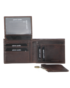 Pierre Cardin Mens Genuine Italian Leather Wallet - Chocolate (Removable Coin Purse)