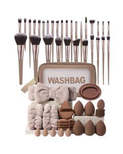 Coffee Makeup Brush Set with Sponges (55-Piece)