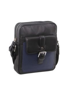 Pierre Cardin Mens Pebbled Leather Organizer Crossbody Bag - Black/Navy