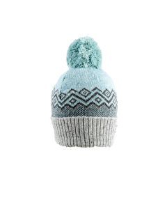 Dents Women’s Jacquard Knitted Bobble Hat with Geometric Pattern - Blue/Grey