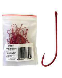 50 Pack of Tsunami Size 6 Red Long Shank Hooks - Chemically Sharpened Worm Hooks