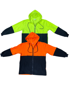 Full Zip Hi Vis Polar Fleece Hoodie Jumper - High Visibility Safety Workwear Jacket (Unisex)