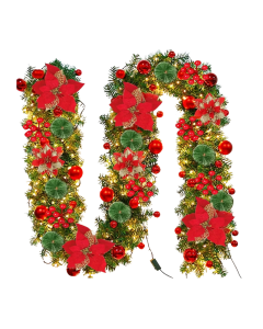 Lighted Christmas Wreath with Red Poinsettia