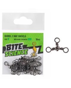 10 Pack of Bite Science Black Barrel 3-Way Crossline Fishing Swivels
