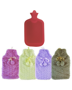 2L HOT WATER BOTTLE with Hearts Fleece Cover Winter Warm Natural Rubber Bag