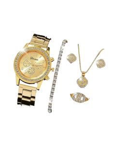 Womens Luxury Gold Watch Jewelry Set (5PCS)