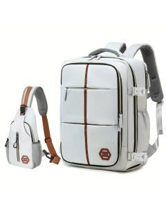 Travel Backpack with Airline-Approved Laptop Compartment and Shoes Compartment - Silver Gray and Chest Bag