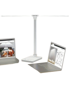 Adjustable Folding Desk Lamp for Home Office - Modern Double-Arm LED Banker Lamp, White