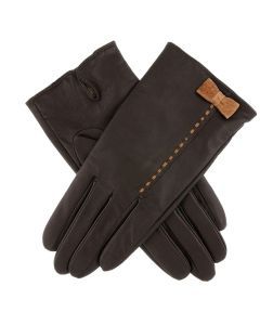Dents Womens Fern Leather Bow Gloves - Mocca/Chilli