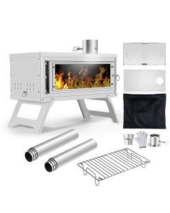 Portable Folding Wood Stove with Chimney Fastfold Tent Stove Silver