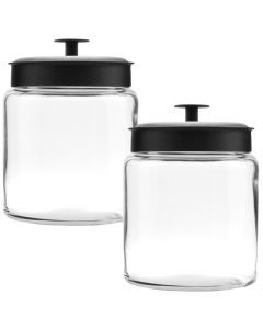 2x Anchor Hocking Montana 1.9L Glass Storage Jar w/ Black Lid (18x15cm)