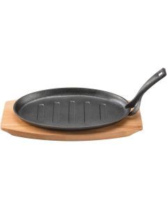 Pyrolux Pyrocast Cast Iron Oval Sizzle Plate with Maple Tray  (27x18cm)