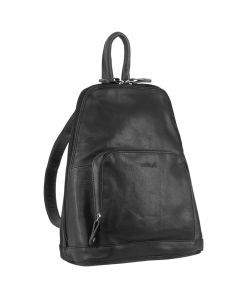 Milleni Womens Twin Zip Nappa Italian Leather Backpack - Black (Travel Bag)