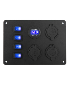 4 Gang 12V Switch Panel Rocker ON-OFF Toggle USB/Socket/Voltmeter