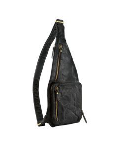 Pierre Cardin Mens Rustic Leather Sling Bag - Black (Crossbody Chest Bag)