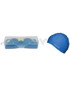 Mirage Kid's Junior Swim Pack Goggles Cap and Ear Plugs for 6-14 yo (Blue)