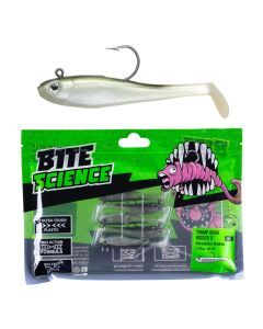 5 Pack of 3 Inch Bite Science Thump Shad Rigged Soft Plastics -Greenback Herring