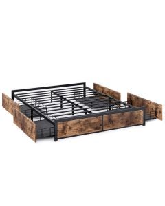 Levede Metal Bed Frame Mattress Base Platform Wooden 4 Drawers Double Rustic