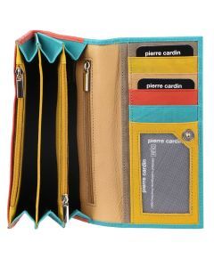 Pierre Cardin Italian Genuine Leather Ladies Wallet - Turquoise/Orange