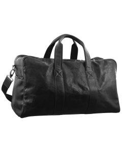 Pierre Cardin Rustic Leather Overnight Travel Bag - Black (Business Weekend Luggage)