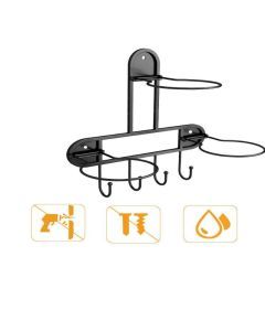 Black Wall-Mounted Sports Ball Rack - 3-Ball Holder with Hooks