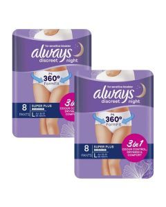 Always Discreet Night Pants Large 16-22 95-125cm 70-100cm 8 Pack x2