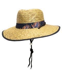 Lightweight UPF50+ Broad Brim Straw Hat with Adjustable Chin Strap (Blue Palm)