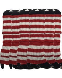 6x Red/White Stripe Ribbed Leg Warmers Bulk Pack - Womens Dance Costume/80s Party