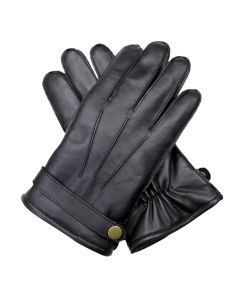 Dents Mens Wool Knit Lined Leather Gloves with Strap and Stud - Black