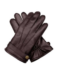 Dents Mens Wool Knit Lined Leather Gloves with Strap and Stud - Brown