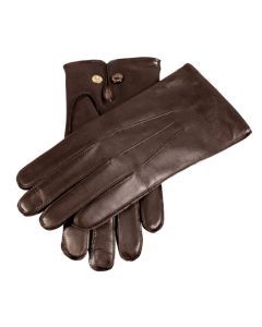 DENTS Mens Premium Kangaroo Leather Brown Gloves w/Button Clasp & Wool Lined