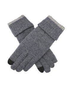 Dents Mens Thinsulate Lined Touchscreen Knit Gloves with Rollover Cuff - Navy Marle