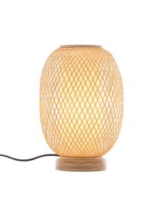 Natural Woven Bamboo Oval Table Lamp - Boho Tropical Coastal Light Shade