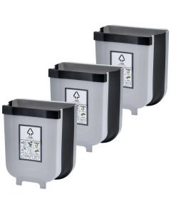 3x 9L Kitchen Wall Mounted Foldable Waste Bin Hanging Trash Can - Brown