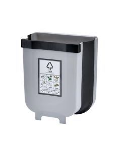 9L Kitchen Wall Mounted Foldable Waste Bin Hanging Trash Can Collapsible - Brown