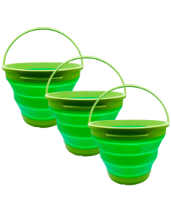 3x 7L Foldable Collapsible Silicone Bucket Bulk Pack - Green (Hiking/Camping/Fishing)