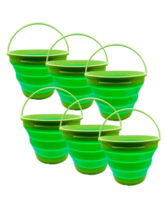 6x 7L Foldable Collapsible Silicone Bucket Bulk Pack - Green (Hiking/Camping/Fishing)