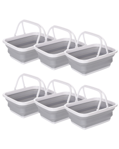 6x 9L Collapsible Laundry Folding Basket Wash Clothes w Handles Bin - Grey/White
